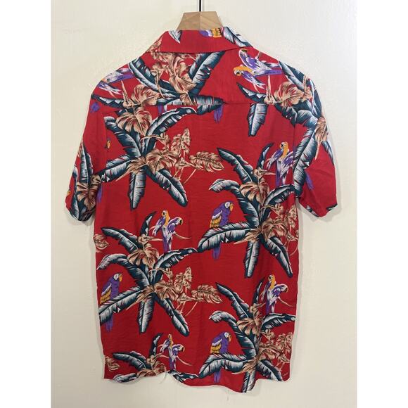 90s Retro Vacation Camp Shirt L Resort Tropical Preppy Beach Parrot Palm Art - Picture 2 of 12